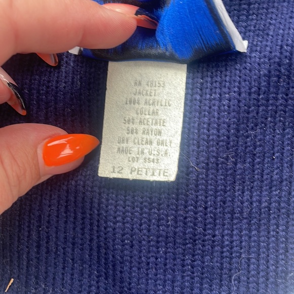 Matthew & David for B.L. Vintage Knit Button Down Sweater Navy 12 Petite - Picture 4 of 6